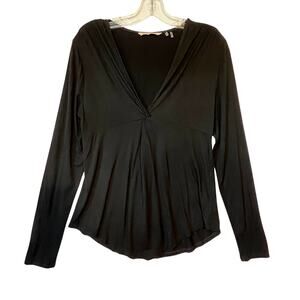 Soft Surroundings Long Sleeve Twist V Neck Pullover Top Black Womens Small